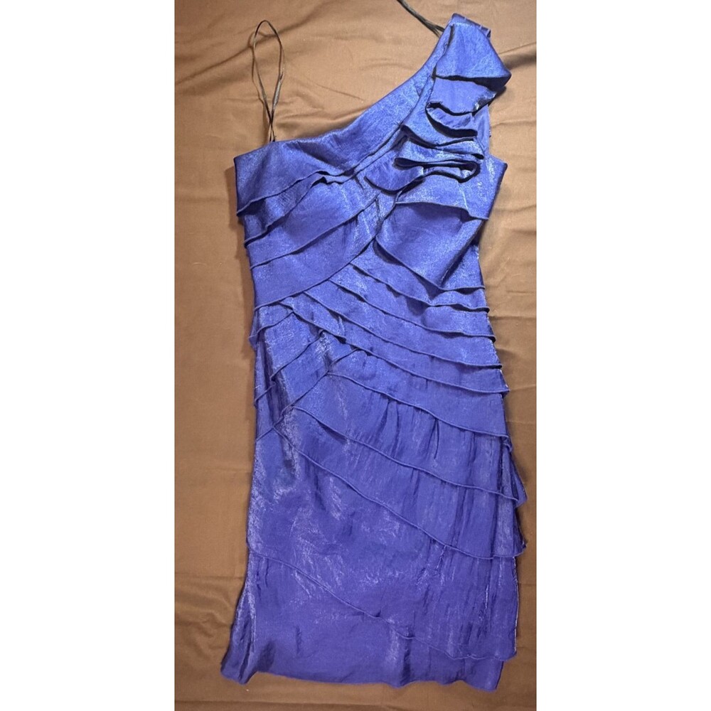 Sangria One Shoulder Tiered Ruffle Dress Women’s Size 6 Blue Knee Length Cocktai